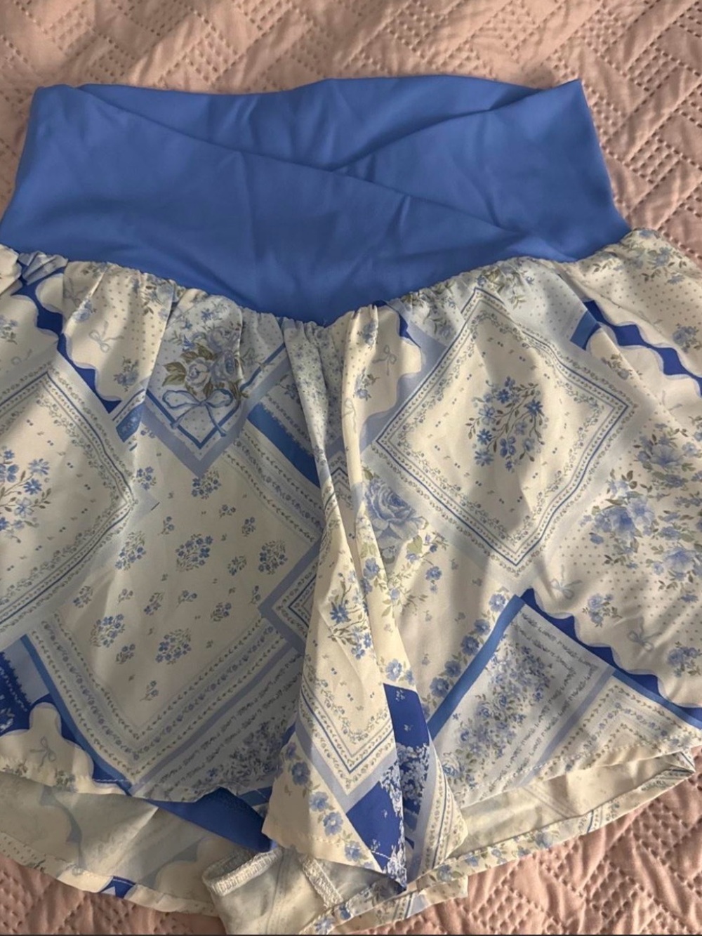Altar'd State Blue and Cream Floral Athletic Shorts